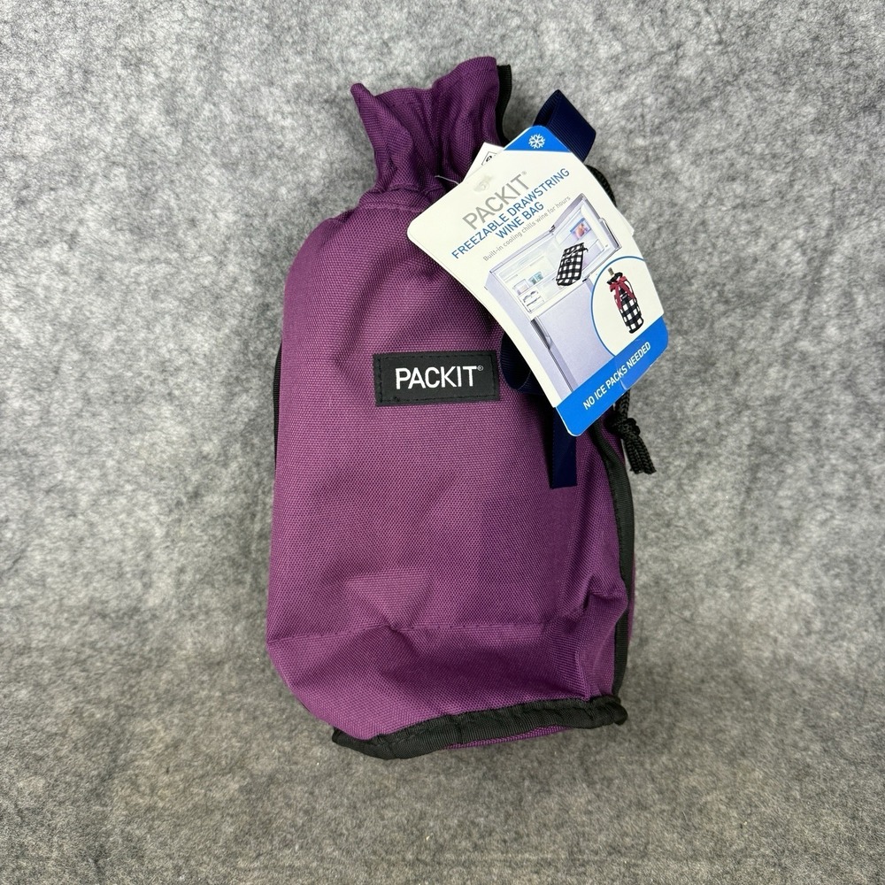 NWT Packit‎ Freezable Drawstring Wine Bag Cooler Insulated Purple Collapsible